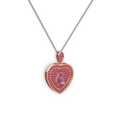 Pembe kuvars ve rodolit garnet 14 ayar rose altın kolye (40 cm gümüş rolo zincir)