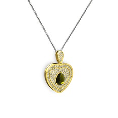 Damla Kalp Kolye - Peridot ve beyaz zirkon 8 ayar altın kolye (40 cm gümüş rolo zincir) #aesqor