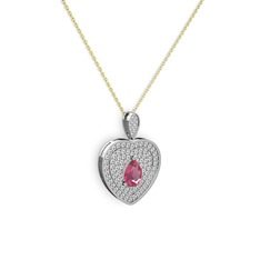 Damla Kalp Kolye - Pembe kuvars ve swarovski 18 ayar beyaz altın kolye (40 cm altın rolo zincir) #aolz01