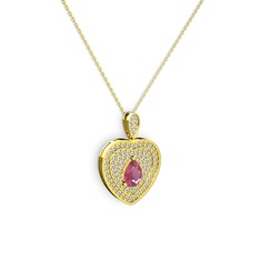 Pembe kuvars ve beyaz zirkon 925 ayar altın kaplama gümüş kolye (40 cm gümüş rolo zincir)