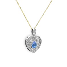 Damla Kalp Kolye - Akuamarin ve swarovski 8 ayar beyaz altın kolye (40 cm altın rolo zincir) #b6496q