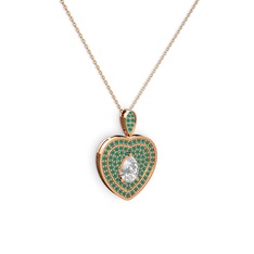 Damla Kalp Kolye - Swarovski ve kök zümrüt 8 ayar rose altın kolye (40 cm rose altın rolo zincir) #bft5dz