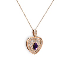 Damla Kalp Kolye - Ametist ve swarovski 925 ayar rose altın kaplama gümüş kolye (40 cm rose altın rolo zincir) #brimsx