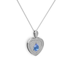 Damla Kalp Kolye - Akuamarin ve swarovski 925 ayar gümüş kolye (40 cm beyaz altın rolo zincir) #c66dnf
