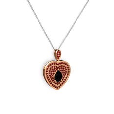 Damla Kalp Kolye - Siyah zirkon ve garnet 18 ayar rose altın kolye (40 cm gümüş rolo zincir) #c9rdt7