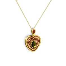 Damla Kalp Kolye - Peridot ve garnet 8 ayar altın kolye (40 cm altın rolo zincir) #cbsxet