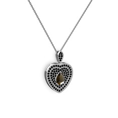 Damla Kalp Kolye - Dumanlı kuvars ve siyah zirkon 18 ayar beyaz altın kolye (40 cm gümüş rolo zincir) #ce9frj