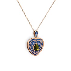 Damla Kalp Kolye - Peridot ve lab safir 18 ayar rose altın kolye (40 cm gümüş rolo zincir) #cfmmz9