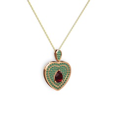 Garnet ve yeşil kuvars 8 ayar rose altın kolye (40 cm altın rolo zincir)