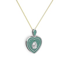 Damla Kalp Kolye - Swarovski ve kök zümrüt 18 ayar beyaz altın kolye (40 cm gümüş rolo zincir) #cp9ie0