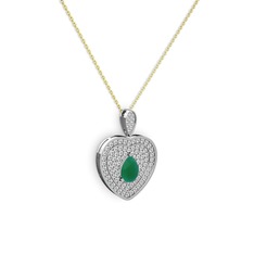 Damla Kalp Kolye - Kök zümrüt ve swarovski 18 ayar beyaz altın kolye (40 cm altın rolo zincir) #cq6zjm