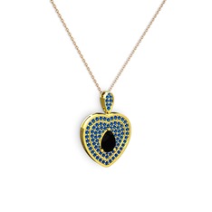 Damla Kalp Kolye - Siyah zirkon ve lab safir 14 ayar altın kolye (40 cm rose altın rolo zincir) #cuou15