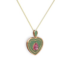Damla Kalp Kolye - Pembe kuvars ve yeşil kuvars 925 ayar rose altın kaplama gümüş kolye (40 cm altın rolo zincir) #d6lj5a
