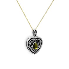 Damla Kalp Kolye - Peridot ve siyah zirkon 925 ayar gümüş kolye (40 cm altın rolo zincir) #d73mqn