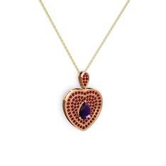 Ametist ve garnet 925 ayar rose altın kaplama gümüş kolye (40 cm altın rolo zincir)