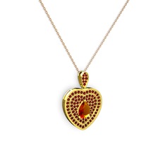 Damla Kalp Kolye - Sitrin ve garnet 8 ayar altın kolye (40 cm rose altın rolo zincir) #daxg2h