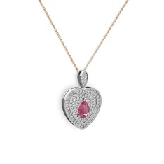 Damla Kalp Kolye - Pembe kuvars ve swarovski 925 ayar gümüş kolye (40 cm rose altın rolo zincir) #djyrjw