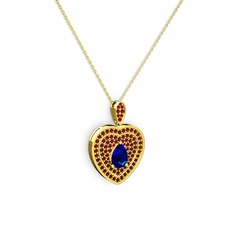 Lab safir ve garnet 925 ayar altın kaplama gümüş kolye (40 cm altın rolo zincir)