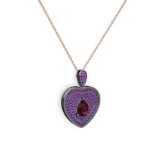 Rodolit garnet ve ametist 925 ayar siyah rodyum kaplama gümüş kolye (40 cm rose altın rolo zincir)