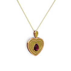 Rodolit garnet ve peridot 925 ayar rose altın kaplama gümüş kolye (40 cm altın rolo zincir)