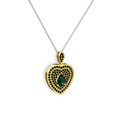 Damla Kalp Kolye - Yeşil kuvars ve siyah zirkon 18 ayar altın kolye (40 cm gümüş rolo zincir) #fp46z5