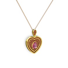 Damla Kalp Kolye - Pembe kuvars ve garnet 8 ayar altın kolye (40 cm rose altın rolo zincir) #fwem5b