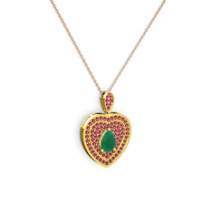 Damla Kalp Kolye - Kök zümrüt ve rodolit garnet 925 ayar altın kaplama gümüş kolye (40 cm rose altın rolo zincir) #g3we2i