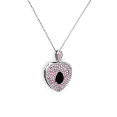 Siyah zirkon ve pembe kuvars 8 ayar beyaz altın kolye (40 cm beyaz altın rolo zincir)