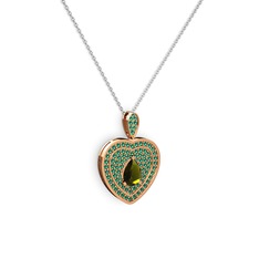 Peridot ve yeşil kuvars 8 ayar rose altın kolye (40 cm beyaz altın rolo zincir)