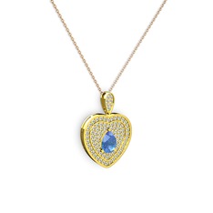 Damla Kalp Kolye - Akuamarin ve swarovski 8 ayar altın kolye (40 cm rose altın rolo zincir) #gacoo6