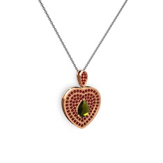 Peridot ve garnet 8 ayar rose altın kolye (40 cm gümüş rolo zincir)
