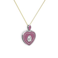 Swarovski ve rodolit garnet 14 ayar beyaz altın kolye (40 cm altın rolo zincir)