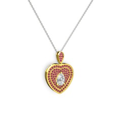 Beyaz zirkon ve rodolit garnet 8 ayar altın kolye (40 cm beyaz altın rolo zincir)