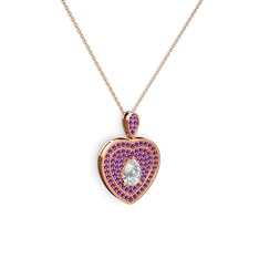 Damla Kalp Kolye - Swarovski ve ametist 14 ayar rose altın kolye (40 cm rose altın rolo zincir) #htb1dg