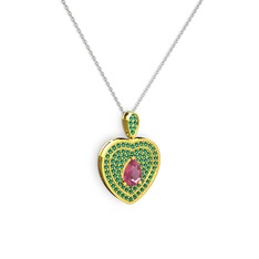 Damla Kalp Kolye - Pembe kuvars ve yeşil kuvars 8 ayar altın kolye (40 cm beyaz altın rolo zincir) #hx1vrk