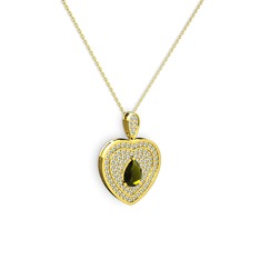 Damla Kalp Kolye - Peridot ve beyaz zirkon 925 ayar altın kaplama gümüş kolye (40 cm altın rolo zincir) #hxmf1l