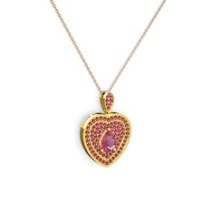 Pembe kuvars ve rodolit garnet 8 ayar altın kolye (40 cm rose altın rolo zincir)