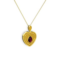 Damla Kalp Kolye - Rodolit garnet ve sitrin 8 ayar altın kolye (40 cm altın rolo zincir) #ik05ti