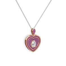 Damla Kalp Kolye - Swarovski ve ametist 14 ayar rose altın kolye (40 cm gümüş rolo zincir) #j1yld5