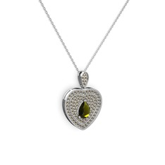 Peridot ve dumanlı kuvars 18 ayar beyaz altın kolye (40 cm beyaz altın rolo zincir)