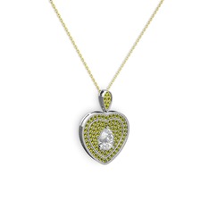 Damla Kalp Kolye - Swarovski ve peridot 18 ayar beyaz altın kolye (40 cm altın rolo zincir) #jbexmc