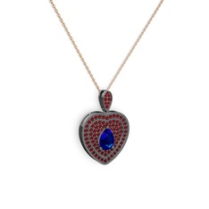 Damla Kalp Kolye - Lab safir ve garnet 925 ayar siyah rodyum kaplama gümüş kolye (40 cm rose altın rolo zincir) #jdysmb