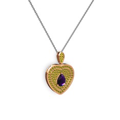 Damla Kalp Kolye - Ametist ve peridot 18 ayar rose altın kolye (40 cm gümüş rolo zincir) #jegxbb
