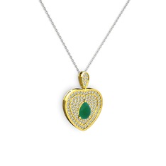 Damla Kalp Kolye - Kök zümrüt ve swarovski 18 ayar altın kolye (40 cm gümüş rolo zincir) #jkvmk7
