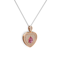 Pembe kuvars ve beyaz zirkon 8 ayar rose altın kolye (40 cm beyaz altın rolo zincir)