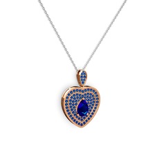 Lab safir 14 ayar rose altın kolye (40 cm gümüş rolo zincir)