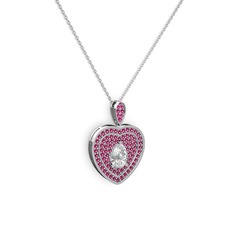 Damla Kalp Kolye - Beyaz zirkon ve rodolit garnet 8 ayar beyaz altın kolye (40 cm beyaz altın rolo zincir) #k0eaip