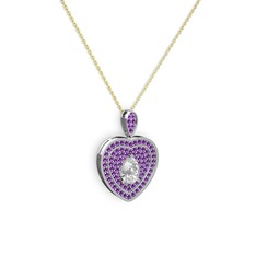 Damla Kalp Kolye - Swarovski ve ametist 18 ayar beyaz altın kolye (40 cm altın rolo zincir) #k1mpt8