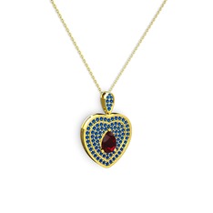 Garnet ve lab safir 925 ayar altın kaplama gümüş kolye (40 cm altın rolo zincir)