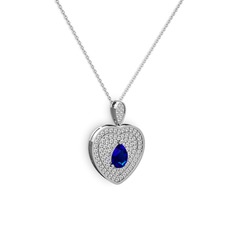 Damla Kalp Kolye - Lab safir ve swarovski 14 ayar beyaz altın kolye (40 cm beyaz altın rolo zincir) #kgxtt4